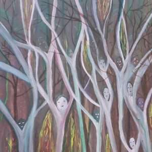 The histories are depicted as trees in this painting, trees with roots and branches.